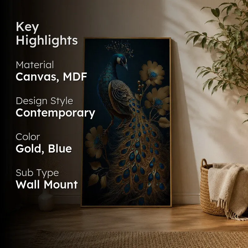 Celestial Peacock Canvas Wall Painting With Frame media 2