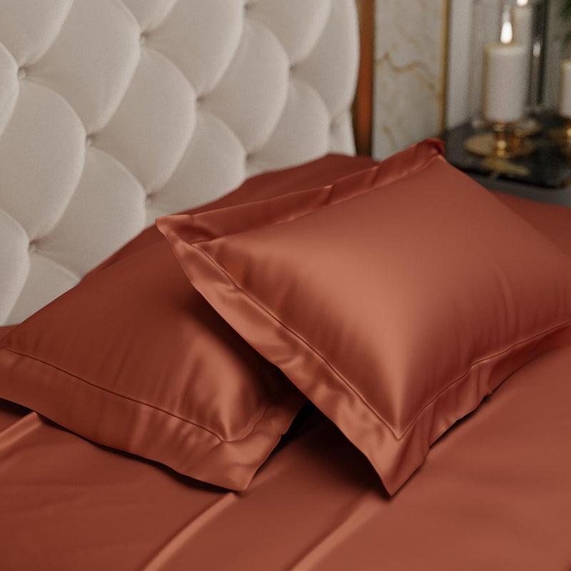 Silkara Satin Pillow Cover (Brown) - Set of Two