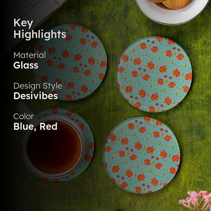 Magnate Mughal Blue Round Classic Coaster - Set Of Four media 2