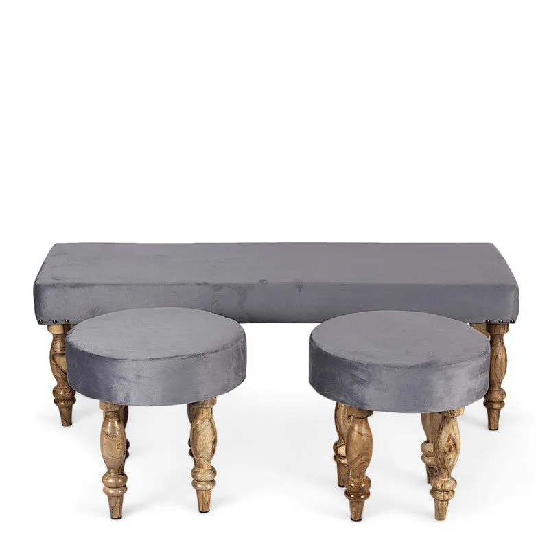 Avaro Sheesham Wooden Bench with Stools (Grey) - Three Piece Set media 3