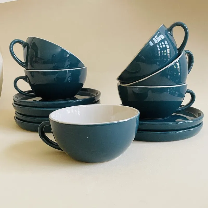 Ceramic Cup & Saucer (Deep Green/240 mL Each) - Set of Six media 5