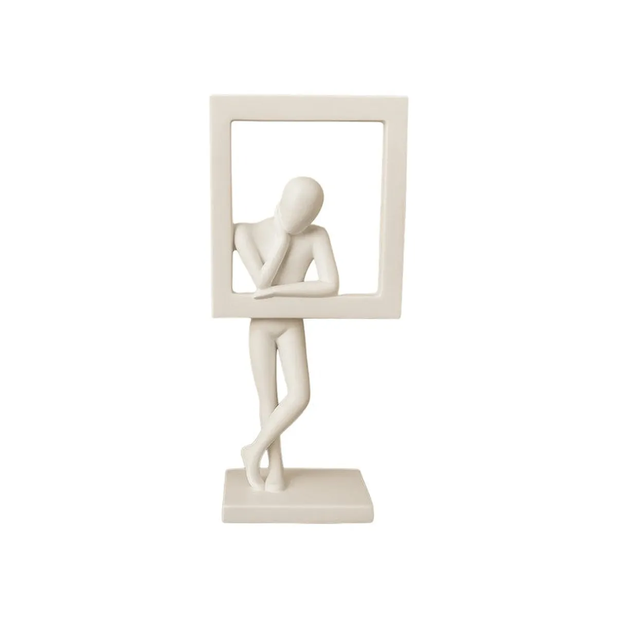White framed figurine sculpture shown against a plain background