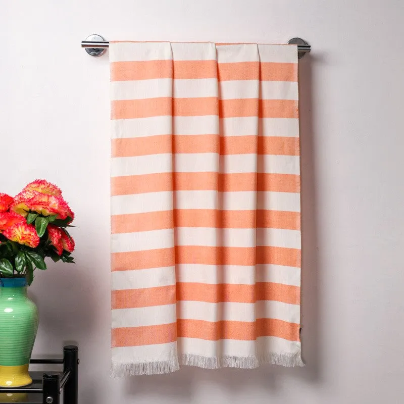 Swaddlix Striped White & Orange Bamboo Bath Towel media 1