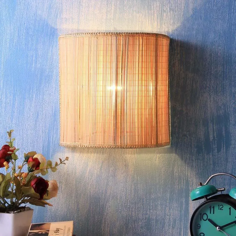 Cylindrical Floating Bamboo Wall Lamp - Beige media 1