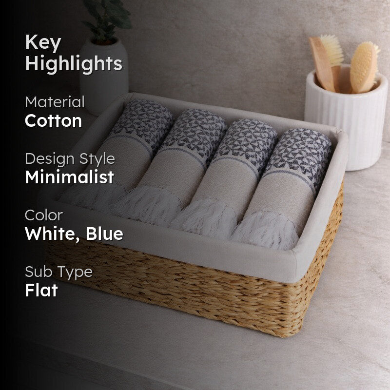 MosacStrip Cotton Hand Towel (Navy) - Set Of Four media 2