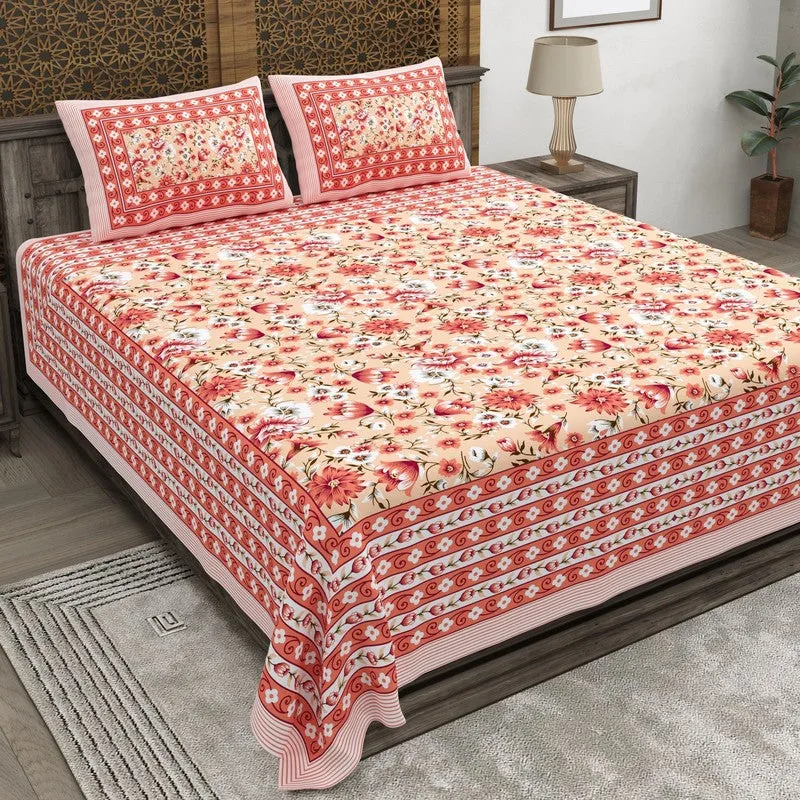 Artum Cotton Bedsheet (Orange,Peach) - 240 TC media 1