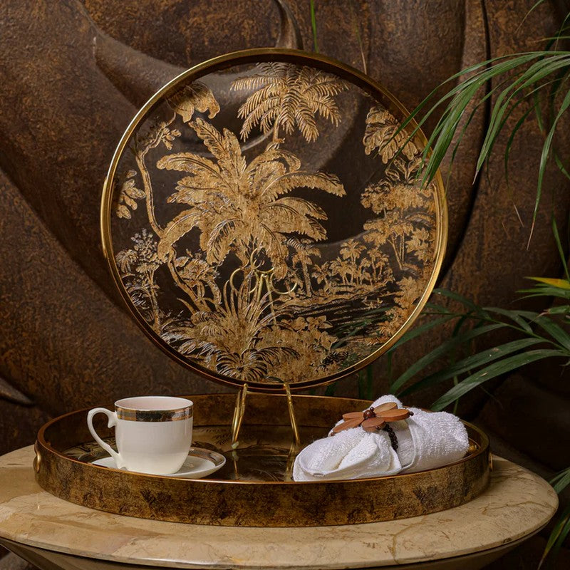 Aura Platter (Wood,Glass) Serving Tray - Set of Two