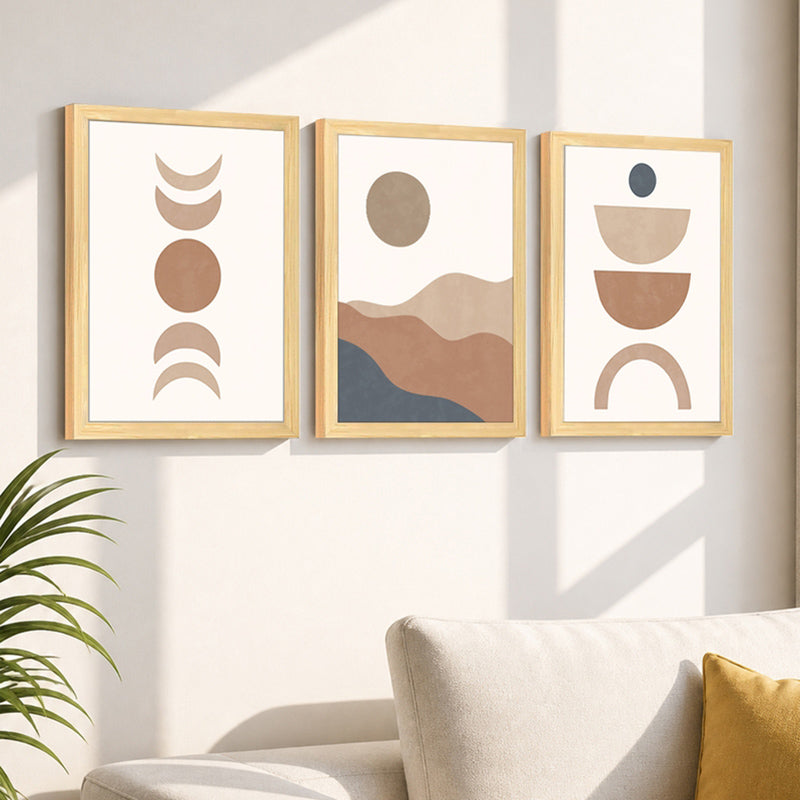 Earth Tone Abstract Wall Painting With Frame - Set Of Three