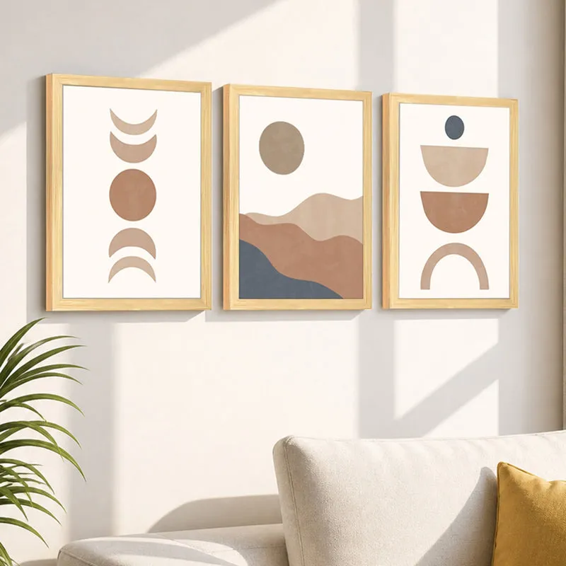 Earth Tone Abstract Wall Painting With Frame - Set Of Three media 1