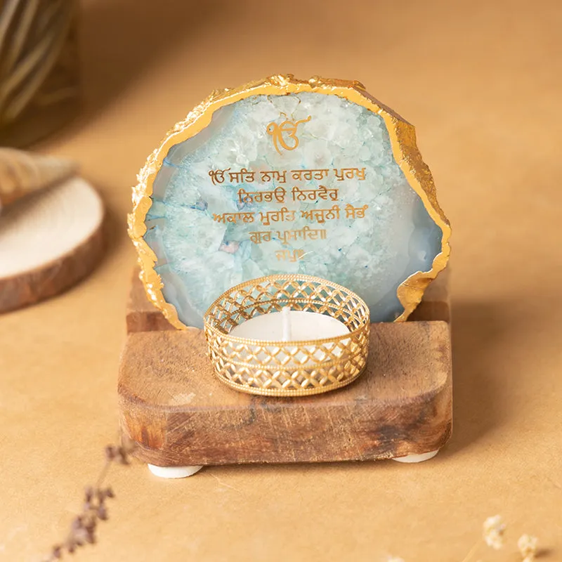 Agate Onkar Mantra Tea Light Holder - Aqua Blue media 5