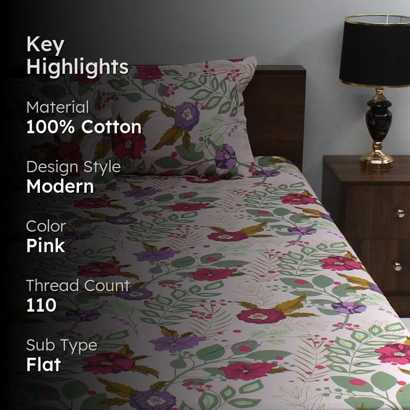 Yahvi Floral Cotton Bedsheet (Pink) - 110 TC media 2