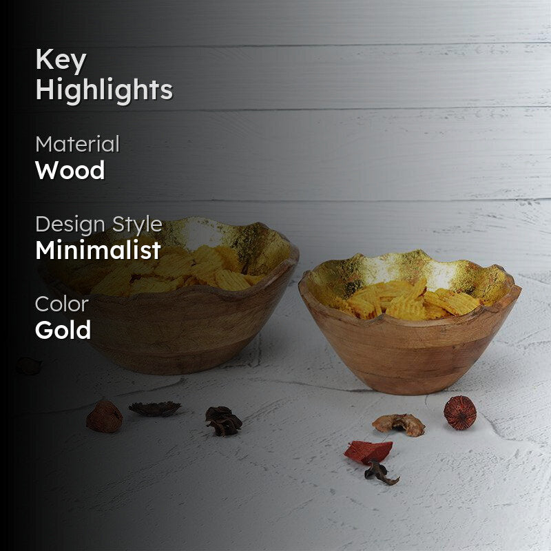 Reflective Grain Gold Foiled Wood Bowl (1600 & 1000 ML) - Set Of Two image 2