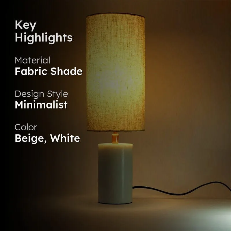 Cia Cylindrical Hand Crafted Marble Fabric Table Lamp - Beige,White media 2