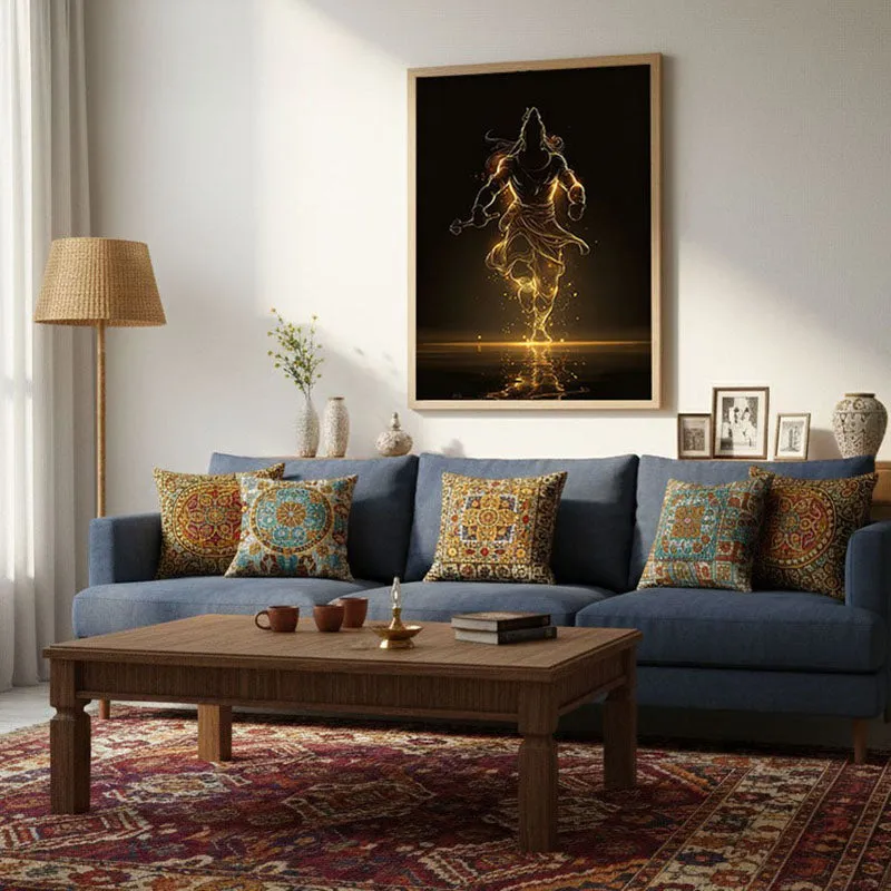 Golden Aura Mahadev Archival Paper Wall Art - Natural Brown Frame media 4