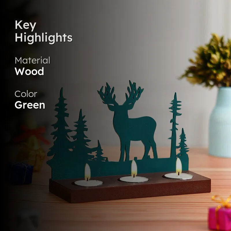 Dasher Wood Christmas Tea Light Holder - Green media 2