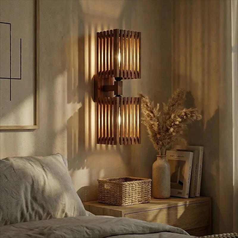 ParallelGlow Wooden Wall Lamp - Brown media 1