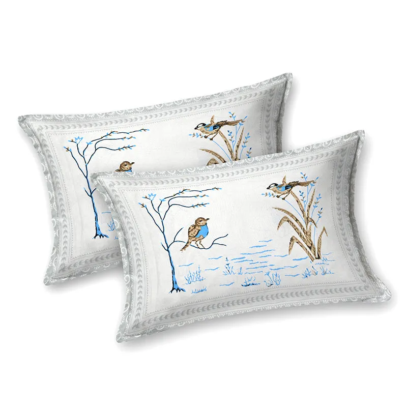 Feather Dreams Cotton Bedsheet (Blue) - 144 TC media 6