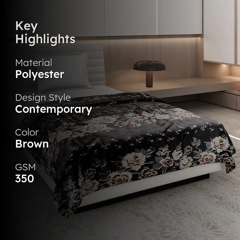 Monte Carlo Inkbloss Floral Print Polyester Blanket (Brown) - 350 GSM media 2