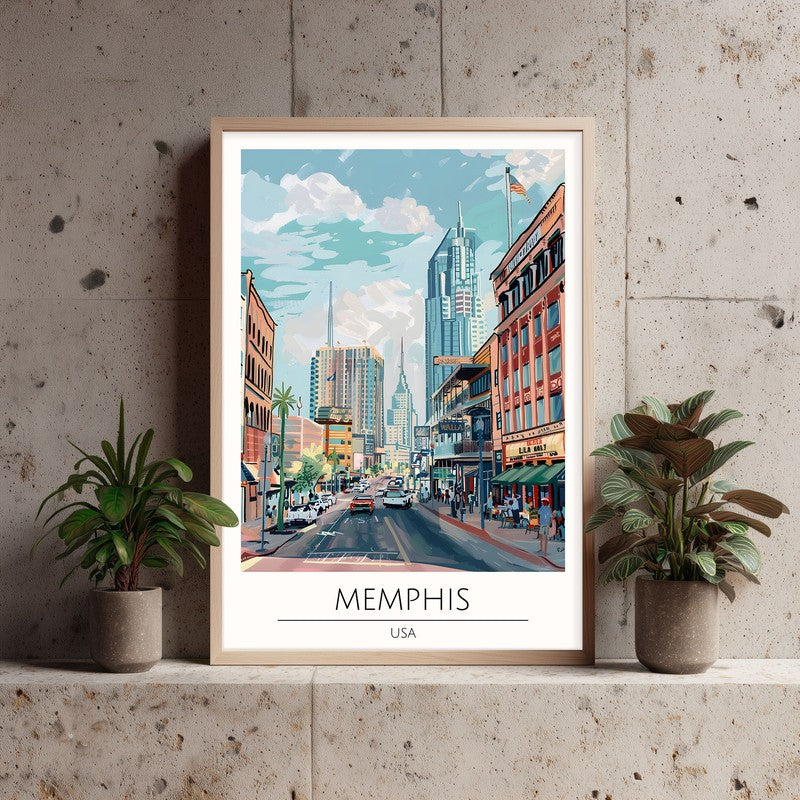 Vintage Memphis Framed Canvas Archival Canvas Wall Painting - Natural Brown Frame media 3