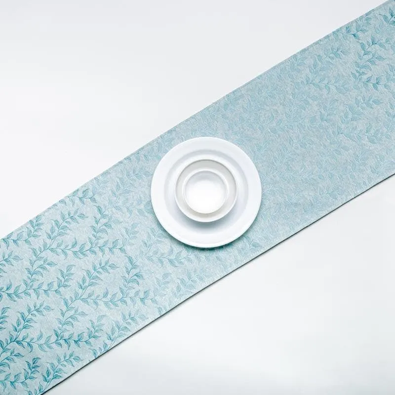 Elle Leafsy Jacquard Table Runner - Light Blue media 1