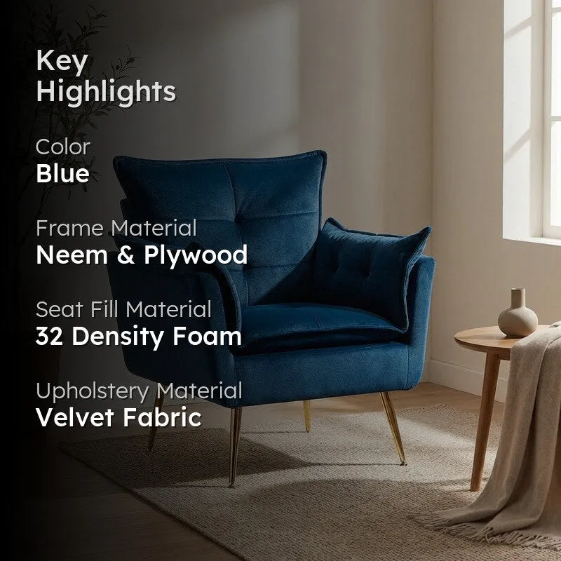 Contura Neem Wood Accent Chair - Dark Blue media 2
