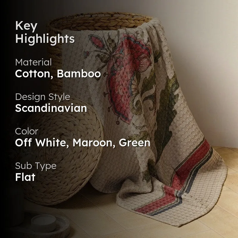 Mehfil Floral Waffle Weave Bamboo Cotton Bath Towels - Off White media 2