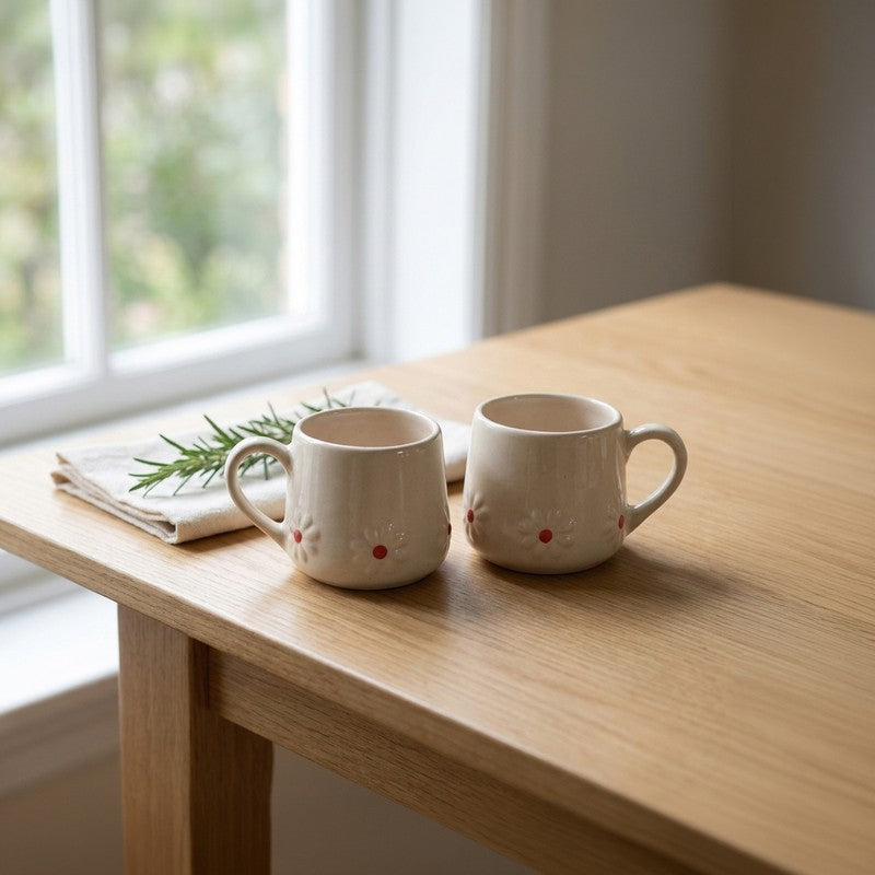 Ceramic Coffee Mug (White/250 mL Each) - Set of Two