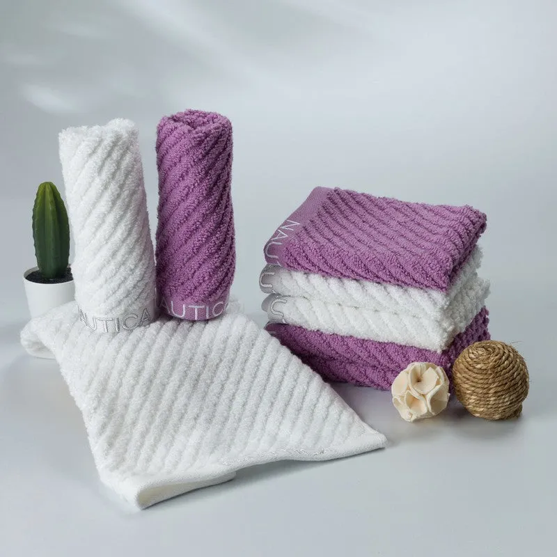 Nautica Riviera Soft Cotton Hand & Face Towel (White & Lilac) - Set Of Eight media 3