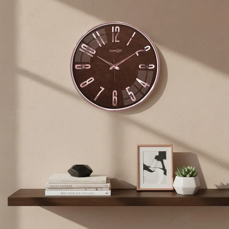 Elite Numeric Plastic Wall Clock - Brown & Rose Gold media 1