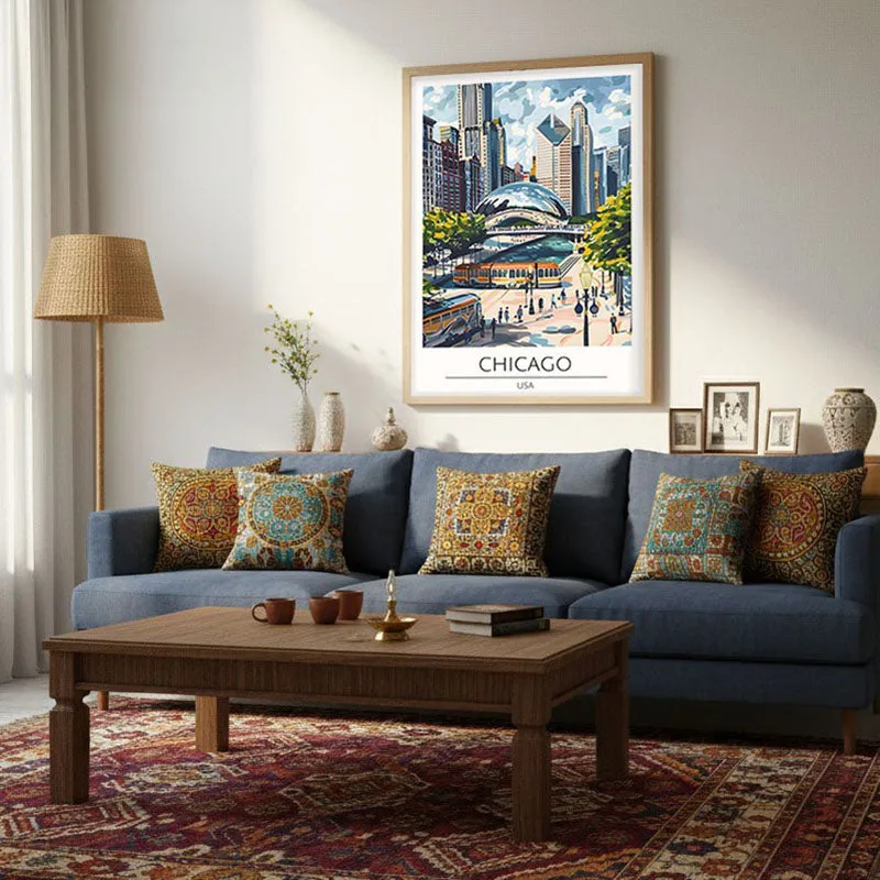 Vintage Chicago Framed Canvas Archival Canvas Wall Painting - Natural Brown Frame media 4