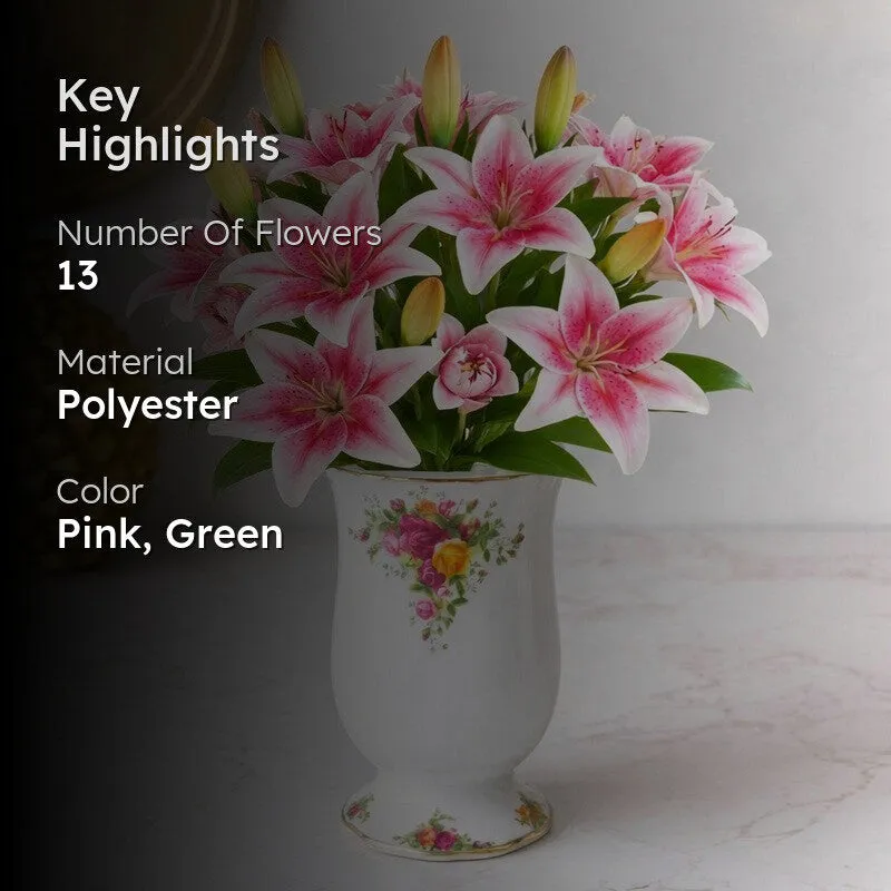Blossoria Polyester Artificial Lily Flower - Set Of Four media 2