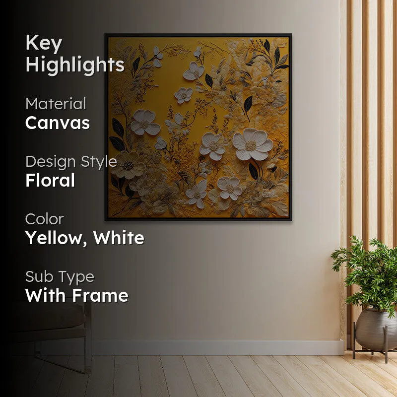 Blooms Of Desert Canvas Wall Painting With Frame - Black media 2