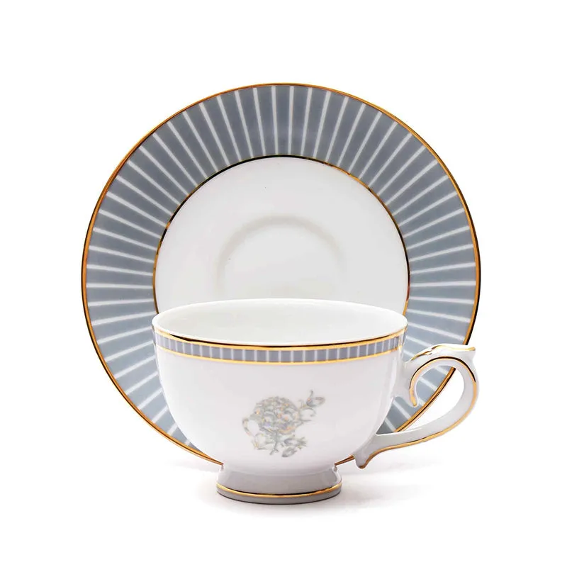 Gilded Iris 24k Gold Brushed Porcelain Tea Set With Tea Pot (Grey) - Seventeen Piece Set media 5