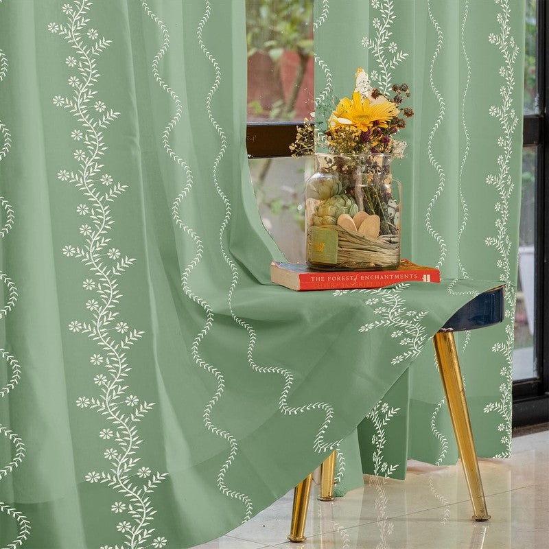 Urban Space Boho Curtain - Green & White media 3