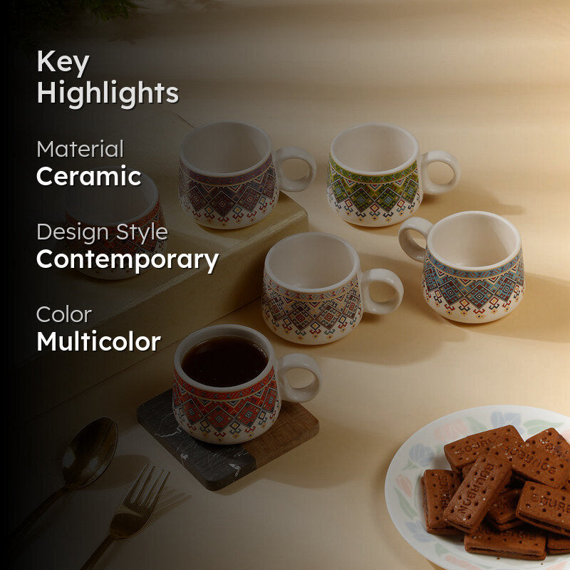 Kalpvriksha Ceramic Tea Cup (120 mL Each) - Set Of Six media 2