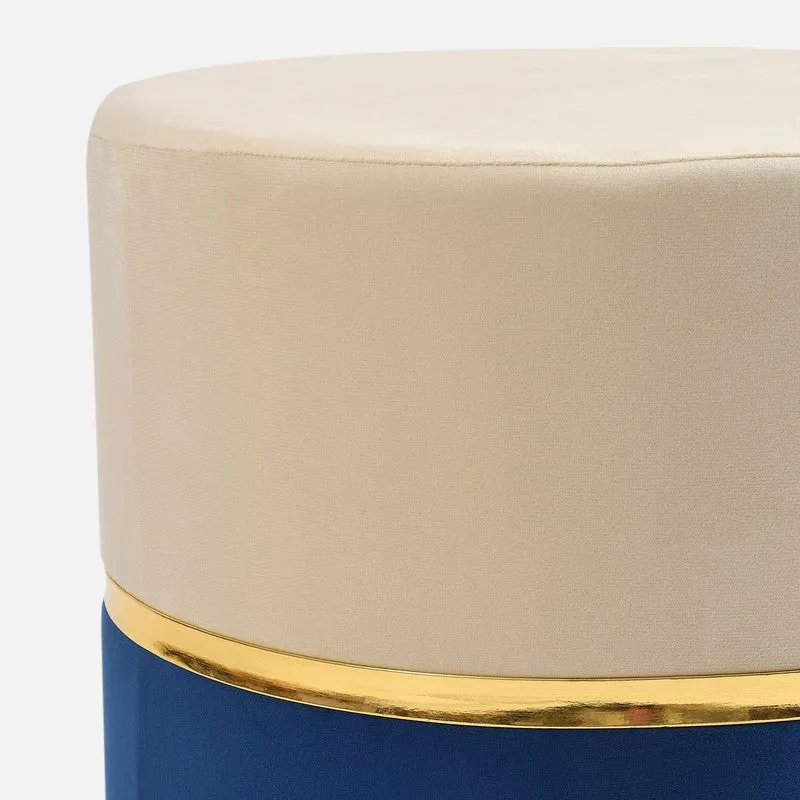 Dualtone Solid Velvet Pouffe - Beige & Dark Blue media 4