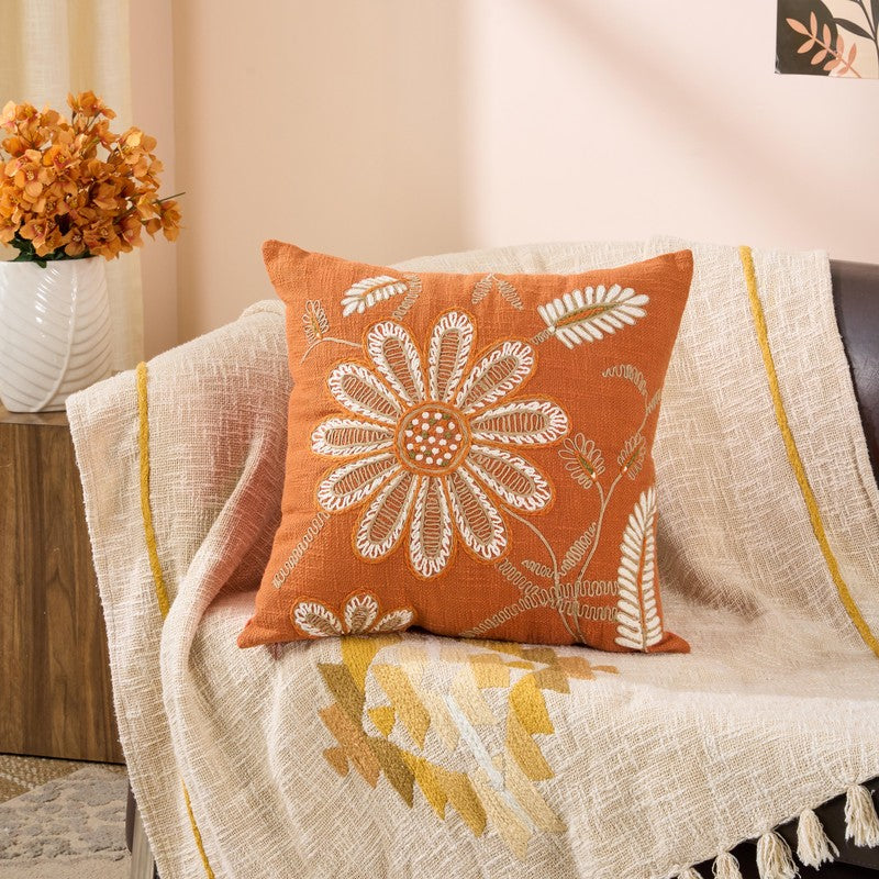 Dahlia Elegance Embroidered Cotton Cushion