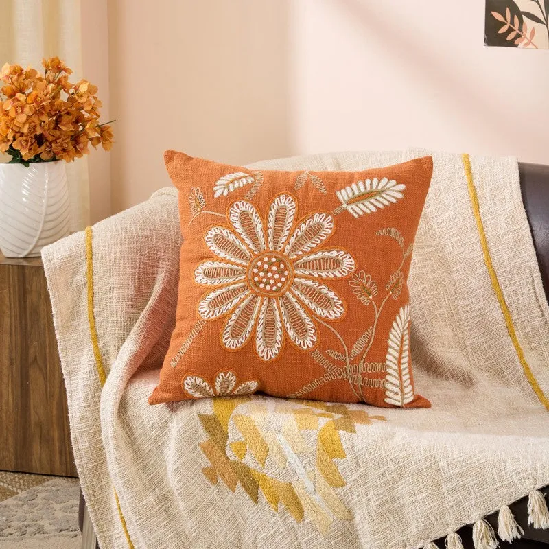 Dahlia Elegance Embroidered Cotton Cushion media 1