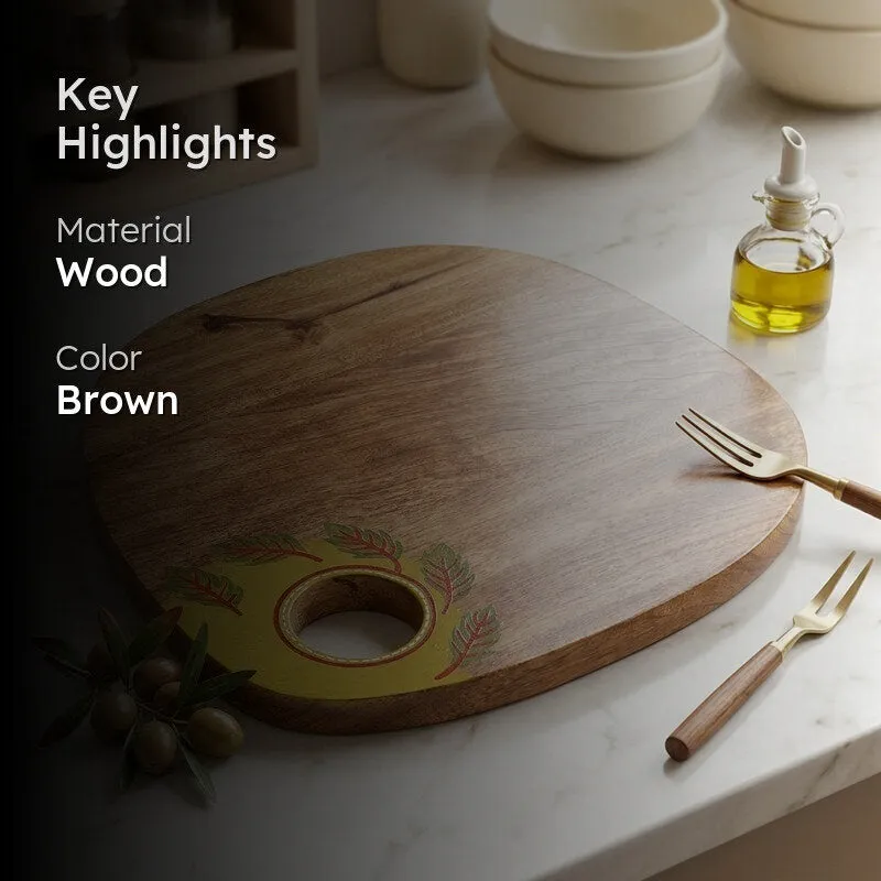 Brown wooden chopping board shown with wood material and brown colour highlights