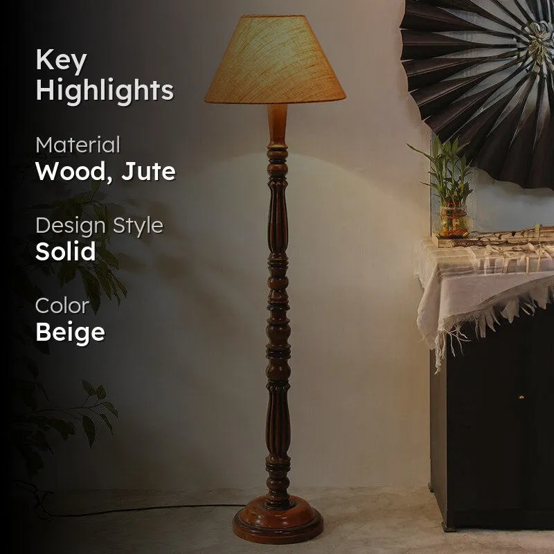 Tira Vintage Wooden Floor Lamp With Jute Shade - Beige media 2