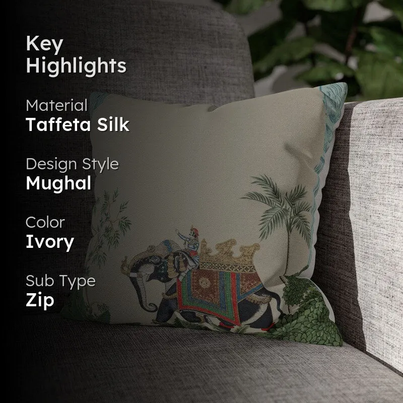 Elephant Yatra Taffeta Silk Cushion Cover media 2