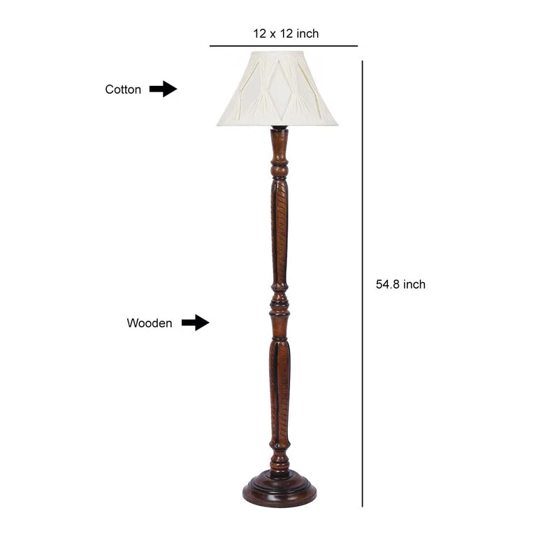 Hima Vintage Wooden Floor Lamp With Pleated Shade - Off-White media 6