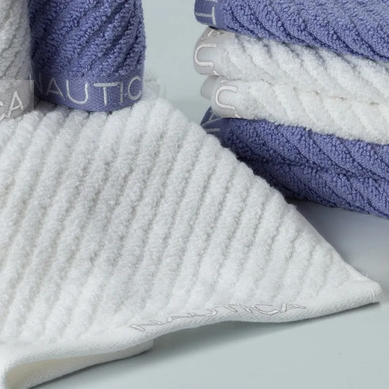 Nautica Riviera Soft Cotton Hand & Face Towel (White & Blue) - Set Of Eight media 4