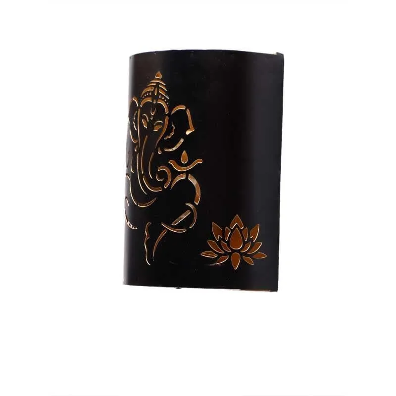 Ganesha E Namah Etched Metal Wall Lamp media 4