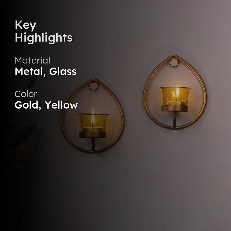 Gold Drip Sconce Candle Holder (Yellow) - Set Of Two media 2