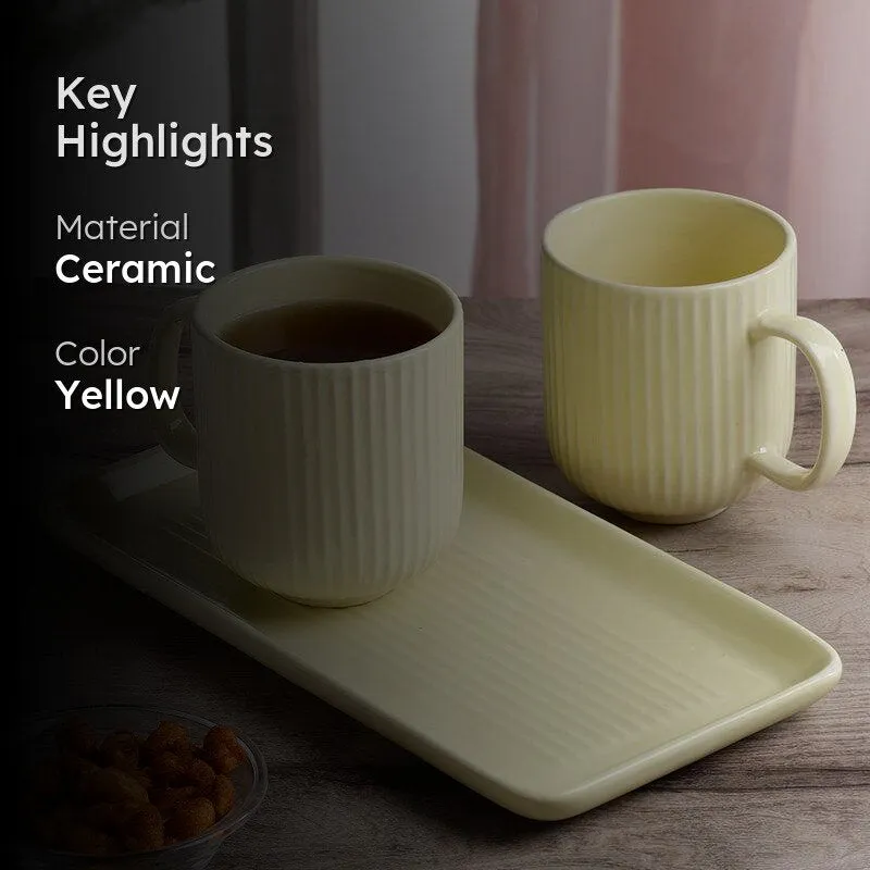 Vantera Yellow Ceramic Mug And Tray (220 ML) - Three Piece Set media 2