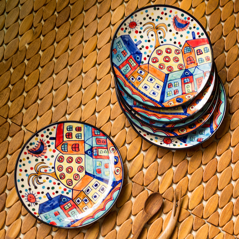 Coastal Cottage Handpainted Ceramic Quarter Plate - Set Of Six