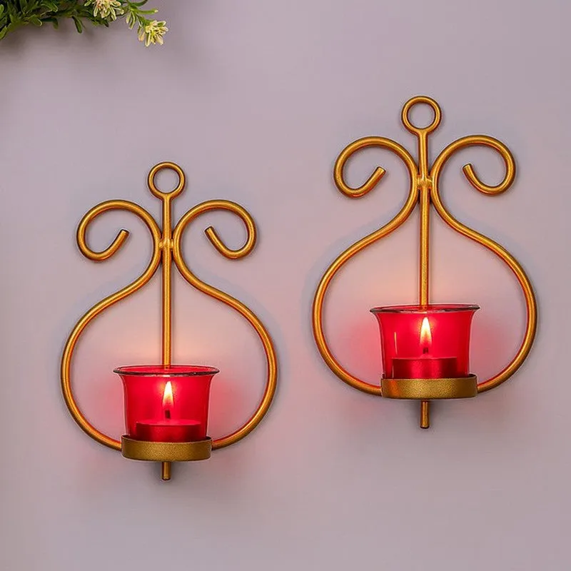 Seina Gold Frame Sconce Candle Holder (Red) - Set Of Two media 1