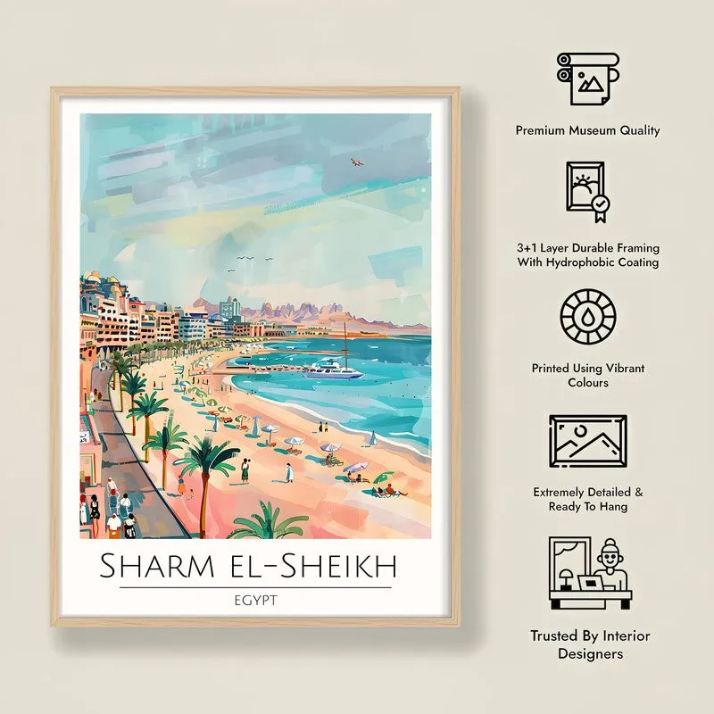 Vintage Sharm El-Sheikh Framed Canvas Archival Canvas Wall Painting - Natural Brown Frame media 8