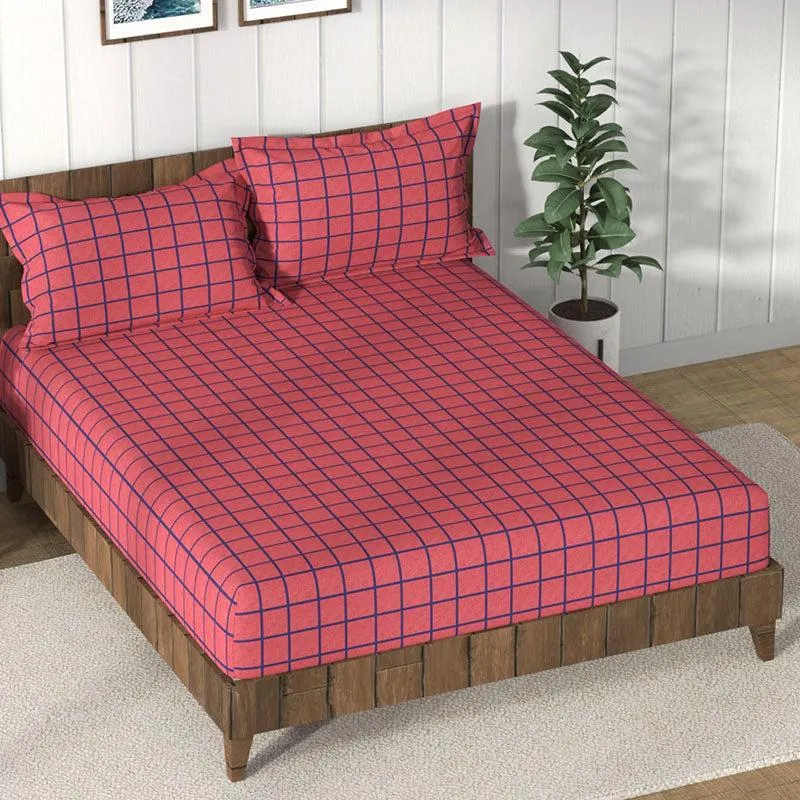 Nautica Mosaic Luxe Geometric Cotton Bedsheet (Terracotta Red) - 160 TC media 1
